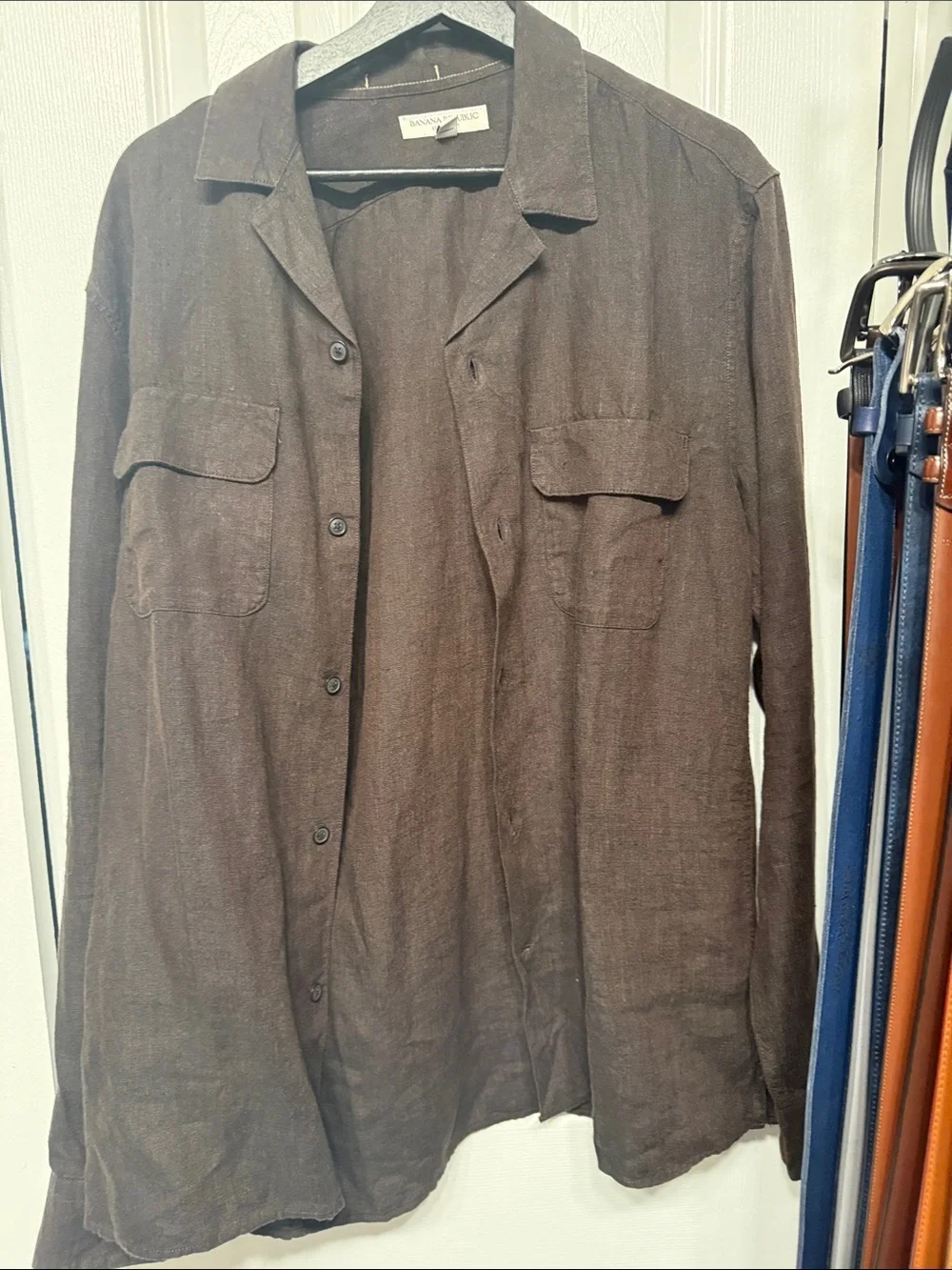 Banana Republic Dark Brown Lightweight Shirt Jacket with Matching Pants. Linen